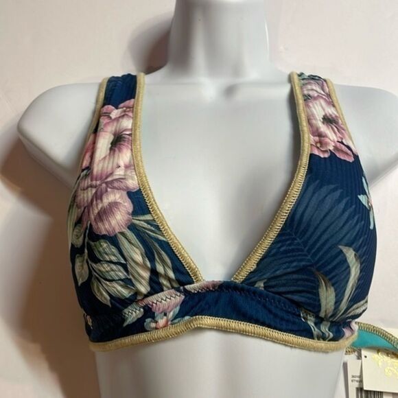 BECCA Other - BECCA by Rebecca Virtue women’s blue tropical print bikini top Size L NWT